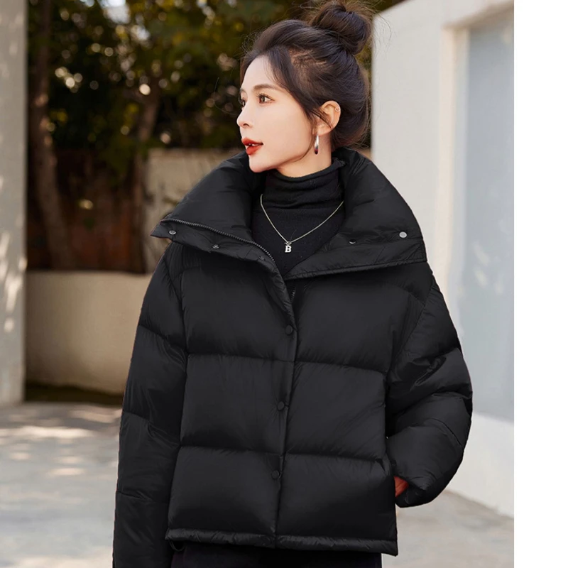 Down Jacket for Women, 90 Duck Down, Thickened Collar, Short Section, Bread Clothing, Versatile Fashion, Casual Parkas, Winter