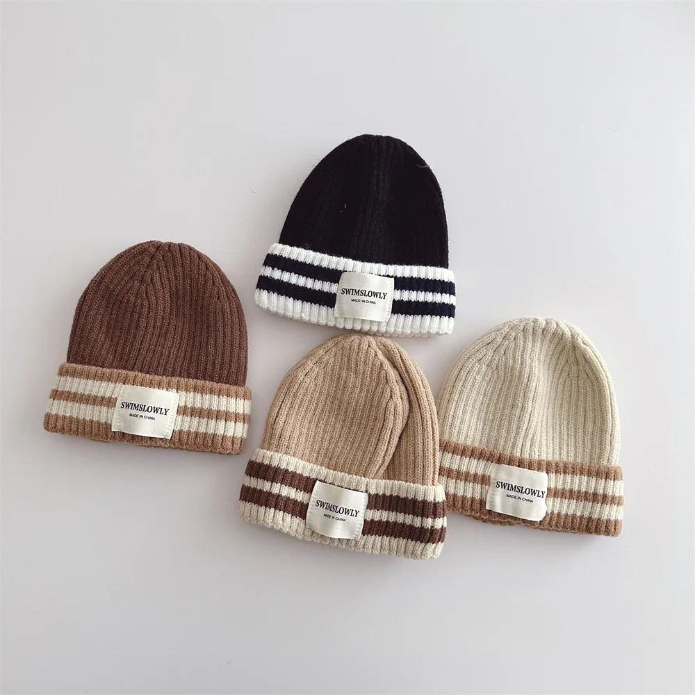 2024 New Cashmere Winter Hat For Baby Boys Girls Outdoor Fashion Warm Striped Knitted Cap Children Winter Beanies Hats Lady Caps