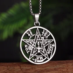 Stainless Steel Witchcraft Pentagram Pendant Men\\\'s Jewish Hebrew Tetragrammaton Necklace Men\\\'s Vintage Amulet Jewelry
