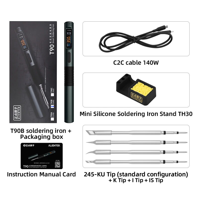 ALIENTEK T90 Smart Soldering Iron PD 140W Adjustable Temperature DC 28V 80-450℃ Welding Solder Station Kit C245 C210 T65 Tools image 3