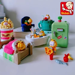 SLUBAN Garfield assembled model daily life series miniature scene building block ornaments DIY hand-made dolls children's toys