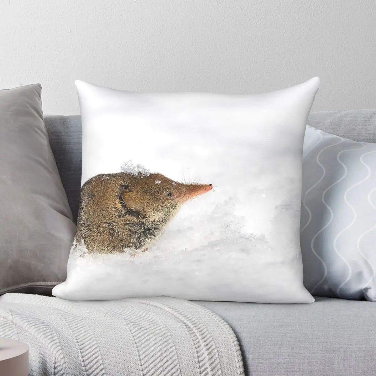 

Shrew Emerging From Snow Square Pillowcase Polyester Linen Velvet Printed Zip Decorative Throw Pillow Case Bed Cushion Cover 18"