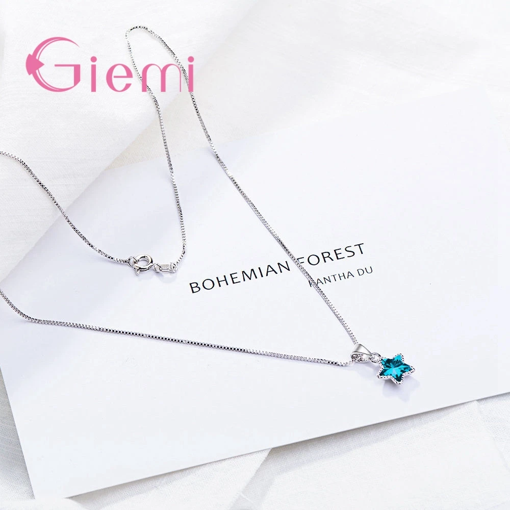 Tiny Female Nice Blue Star Pendant Necklace for Women Girl Party Banquet Decoration 925 Sterling Silver  Jewelry Wholesale