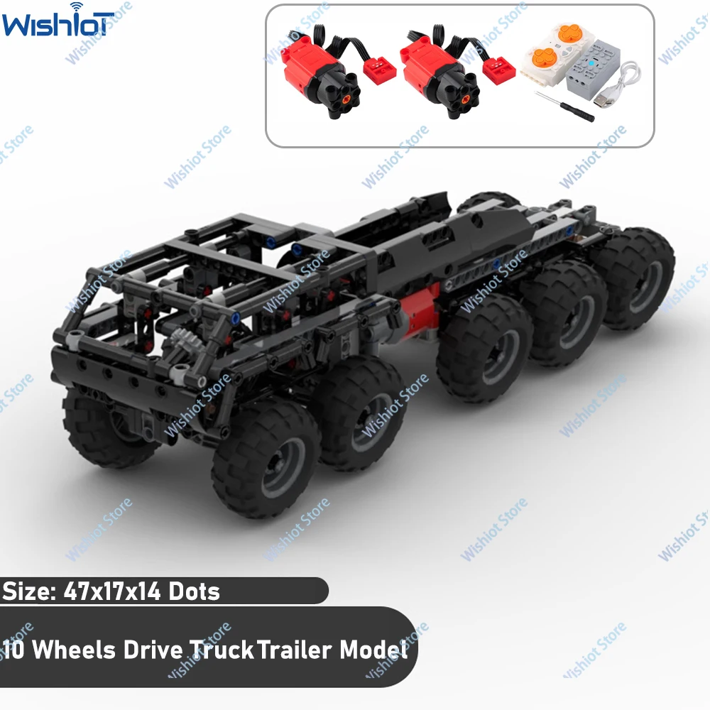 

MOC 10 Wheels Drive Truck Trailer Suspension Asynchronous Dual-Motor Steering APP Remote Control Building Block Power Functions