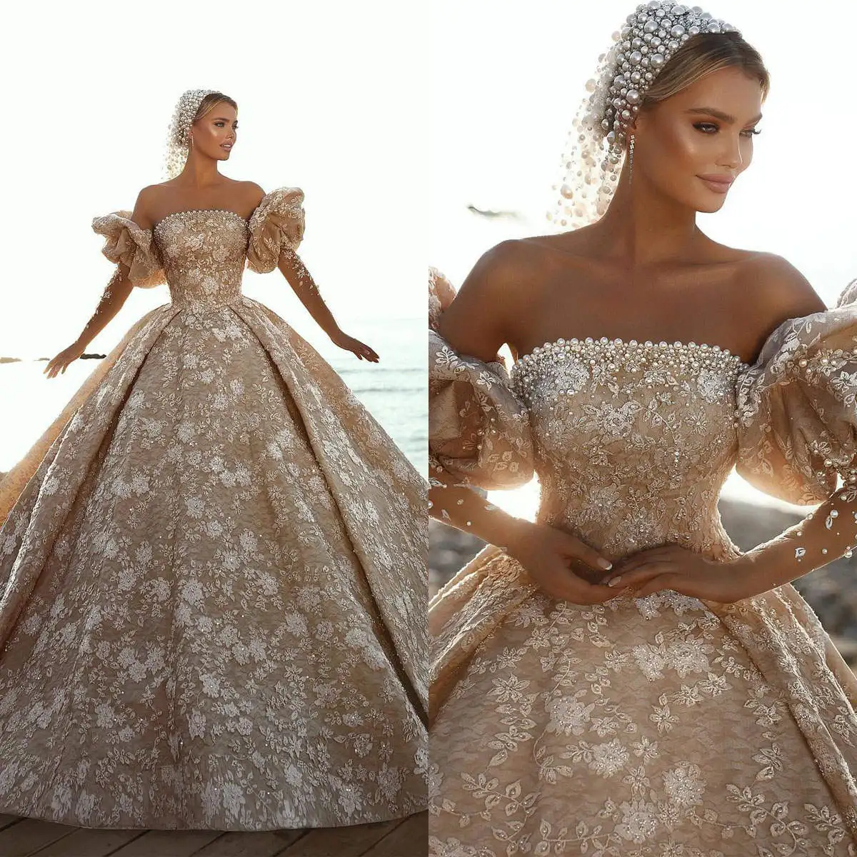 

Luxury Wedding Dresses Ball Gown Off The Shoulder Appliques Beading Princess Bride Wedding Dress Customized Vestidos De Novia