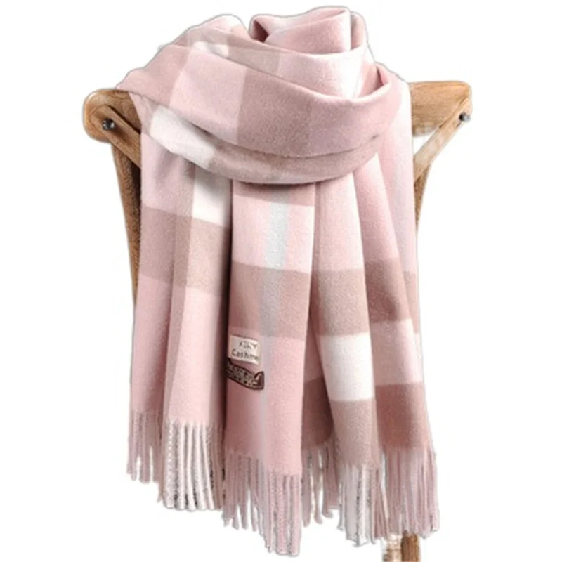 2024 Pamwallymensa Women\'s Scarf Winter Luxury Brand Tippet Scarves for Ladies Plaid Shawls Warm British Style Thicken Man