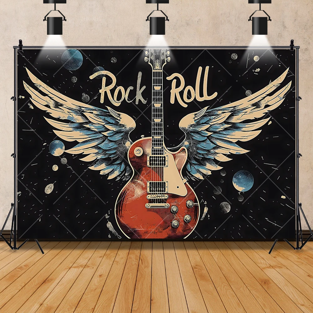 Guitar Music Wings Rock Girls Boys Kids Gifts Birthday Party Backdrop Custom Kids Room Decor Photography Studio Props Background