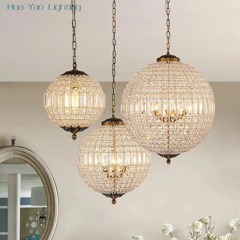 

Antique Brass Crystal Globe Chandelier 1/3/5/8 Lights Vintage Brass Orb Chandelier French Farmhouse Living Dining Bedroom