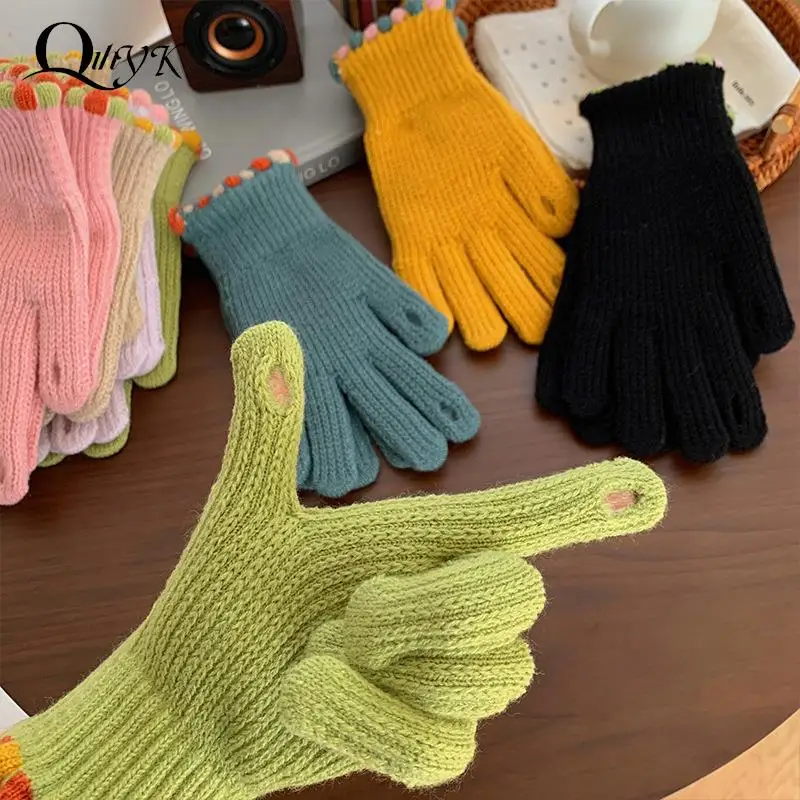 

Touch Screen Gloves for Playing Phone Women Winter Thicken Warm Knitted Stretch Gloves Full Finger Outdoor Skiing Gloves Y2K