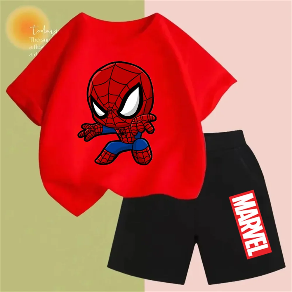 Summer Spider-Man T-shirt Kids Clothing T-shirt Printed Boys Girls Clothing Student T-shirt Fashion crew neck top T Shorts Set