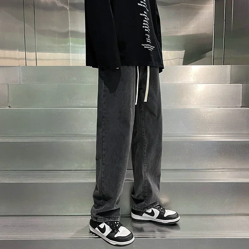 جينز رجالي فضفاض مستقيم الساق طراز عتيق عالي الخصر بنطال فضفاض غير رسمي ملابس الشارع موضة الخريف #2