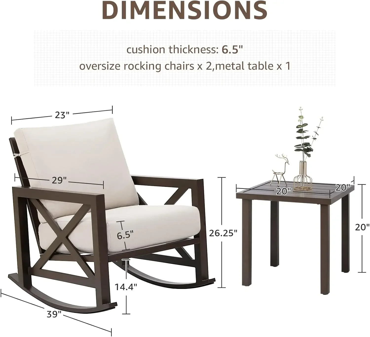 NATURAL EXPRESSIONS Rocking Bistro Set, 3 Piece Outdoor Patio Conversation Furniture Set with 2 Rockers and 1 Metal Coffee Table