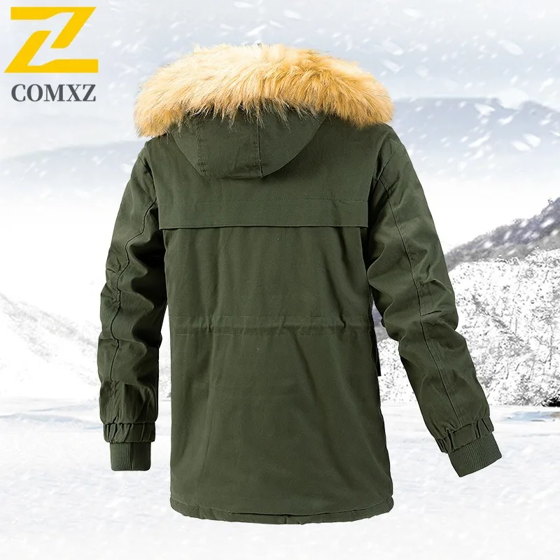 CoMXZ Jaqueta masculina de algodão forrada de lã espessada plus size inverno casual ao ar livre casaco quente de comprimento médio corta-vento leve