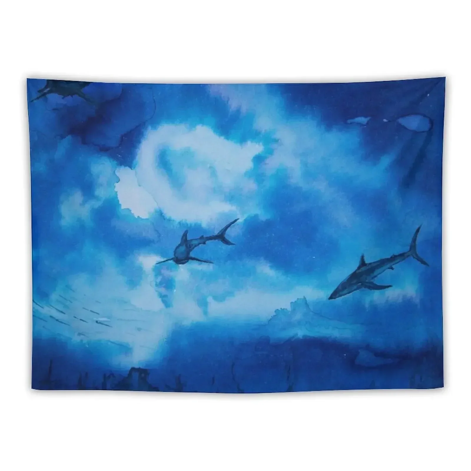 Sharks in ink blue Tapestry Bedrooms Decor Room Decor Korean Style Hanging Wall Home Decorations Aesthetic Tapestry