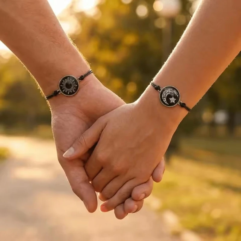 5Pcs Romantic Luminous Sun Moon Couple Bracelets for Women Men Handmade Braided Rope Bracelet Valentine's Day Jewelry