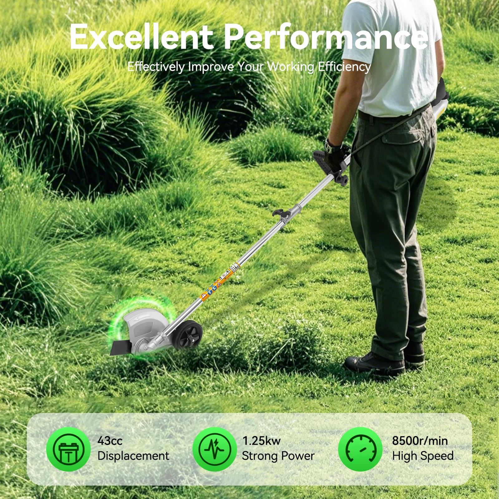 43cc 1.25KW Gasoline Weed Wacker 8500rpm 2-Stroke Brush Cutter String Trimmer with 2 Blade Heads for Lawn Garden Mowing Red+Silver