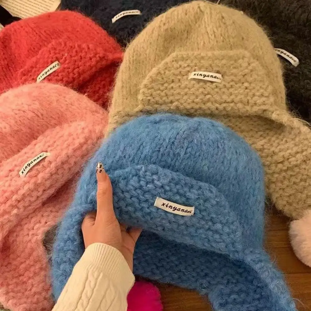 

New Polyester Knitted Cap Casual Warm Earmuffs Hat Sweet Windproof Cycling Cap Outdoor