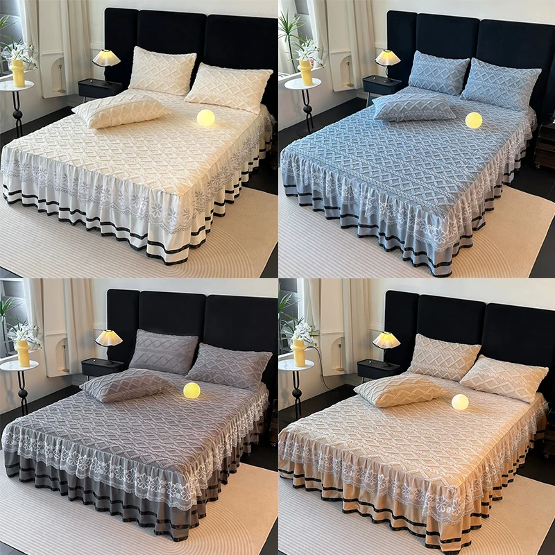 2026 الأميرة نمط الدانتيل تنورة سرير بلون غطاء سرير مفرد أفخم فراش الغطاء الواقي الفراش المنتج Faldón De Cama