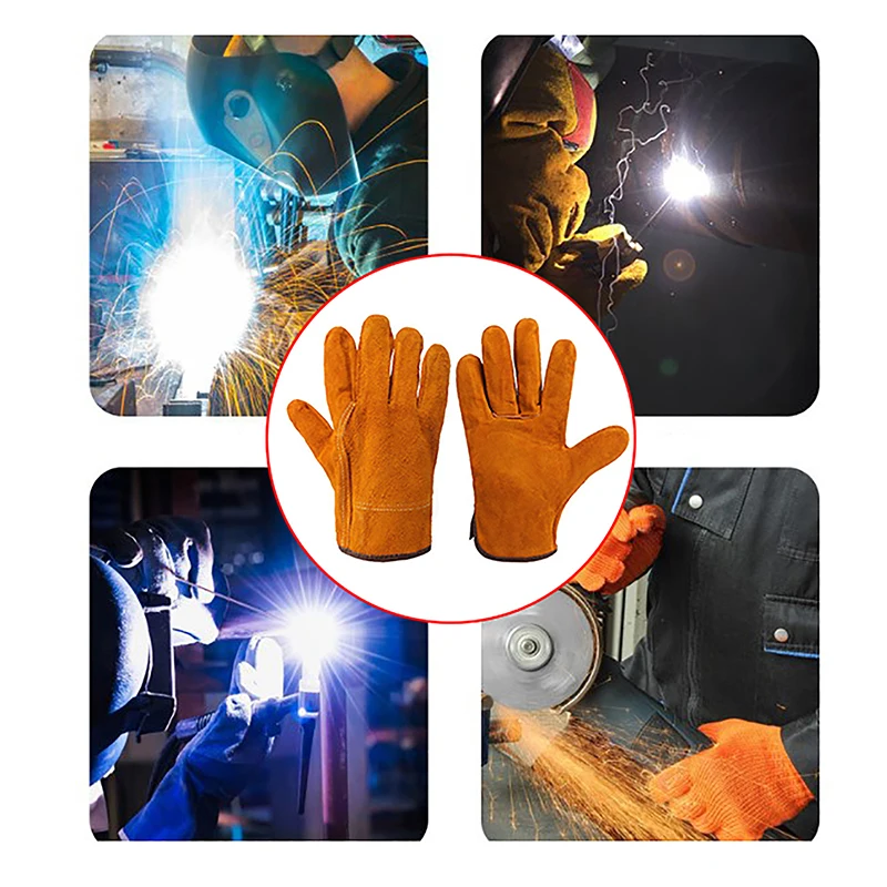 Men Work Gloves Soft Cowhide Driver Hunting Driving Farm Garden Welding Protection Gloves Wear Resistant And Strong Protection