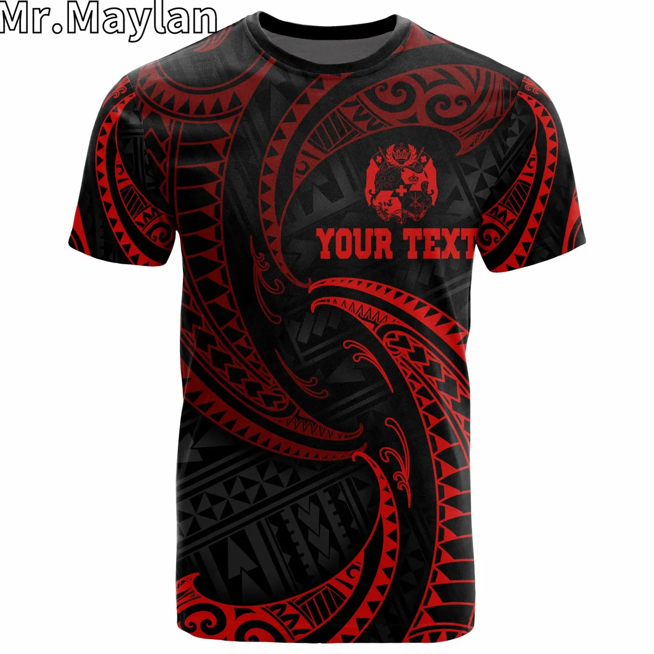 Custom 3D Printed Tonga Polynesian Black T Shirt Red Wave Tribal Culture Tattoo T Shirts Men Women Streetwear Unisex Tee Tops