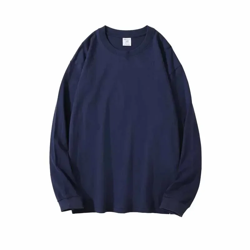 260 Grams Long Sleeved Pure Cotton T Shirt Autumn and Winter Solid O-Neck Tees Couple Loose Casual Top