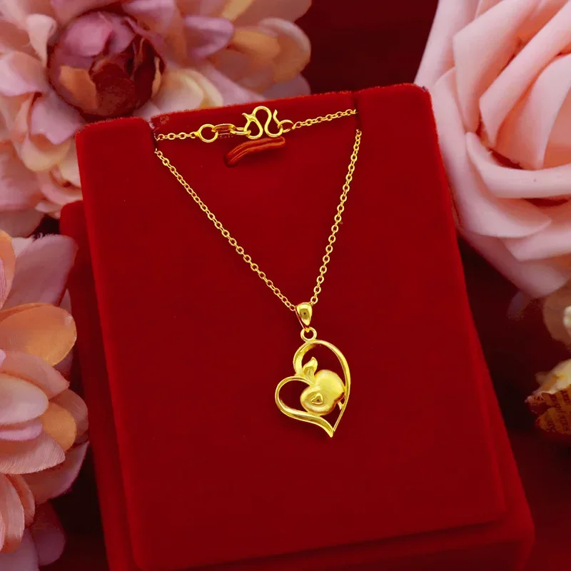 Japanese and Korean Fashion 9999 24K Real Gold Women's Love Necklace Love Apple Necklace Women