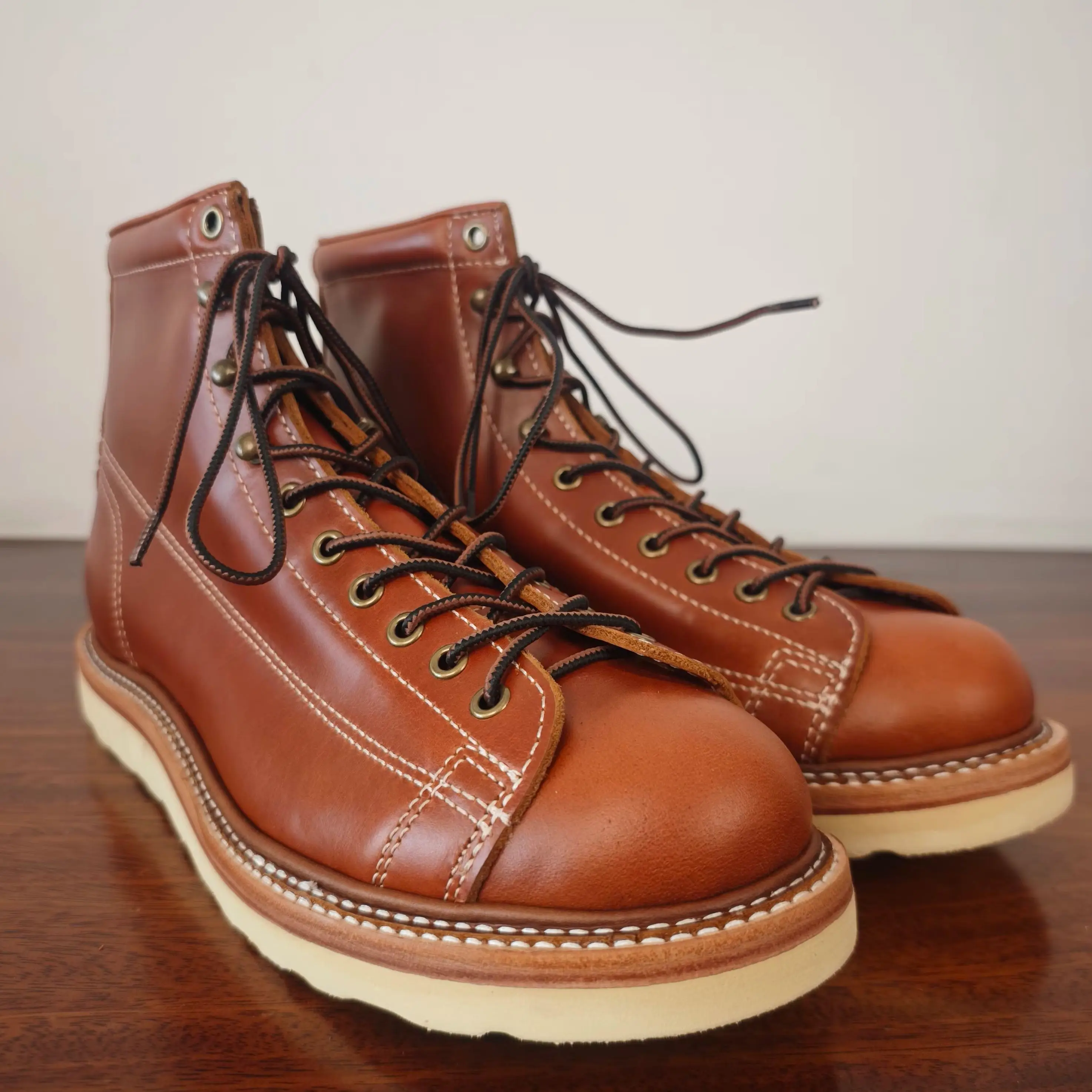 U6796 Men Retro Tough Motorcycle Ankle Boots Goodyear Welt Durable Full Leather Outdoor Work Boot