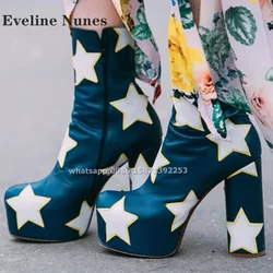 Print Star Zip Platform ﻿ankle Boots Round Toe Height Increasing Spicy Girl Modern Boots Mixed Colors Sexy Big Size Shoes Autumn
