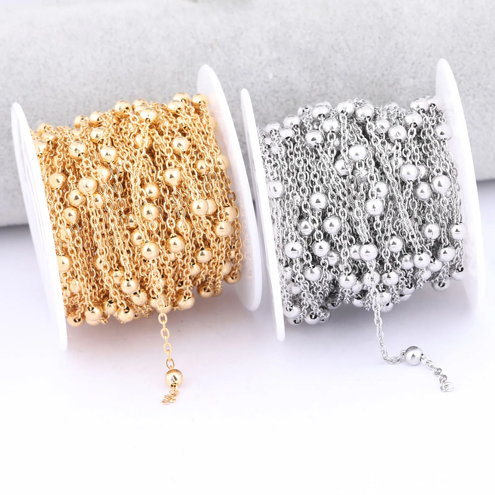 

10meters/Roll Stainless Steel Gold Plated 4mm Ball Beaded Chains For Jewelry Making Diy Bracelets Necklace Accessories