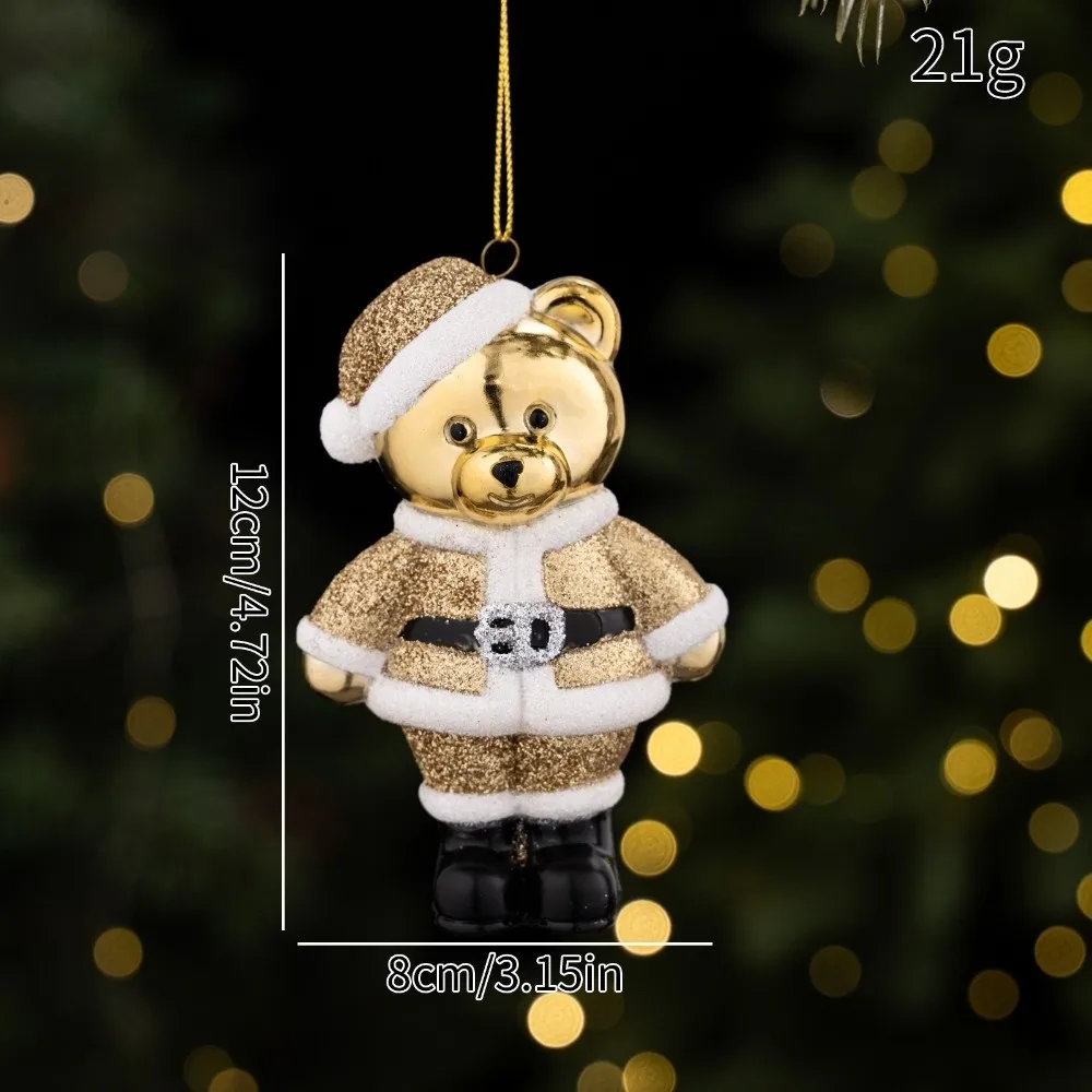 Plastic Christmas Bear Ornament Glitter Coated Electroplated Finish Xmas Tree Charm Assorted Pose Multi Color Style