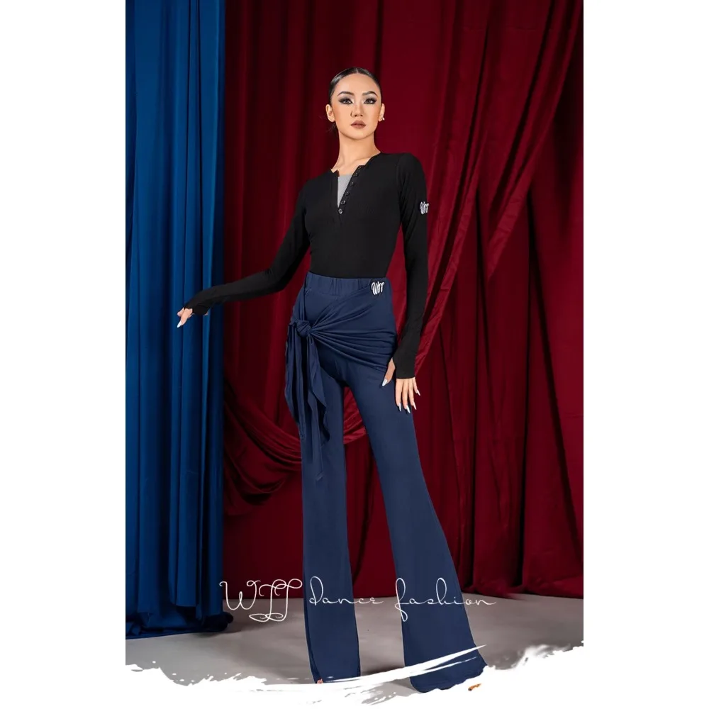 Balloom Modern Dance Top Women's Men's High Waist Performance Practice Suit Black Social Latin Dance Long Pants Yoga Sports Wear