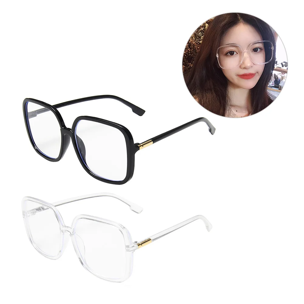 

2pcs Blue Light Blocking Glasses Frames Lightweight Stylish Eyewear For Outdoor Party Photo Props (Black White)