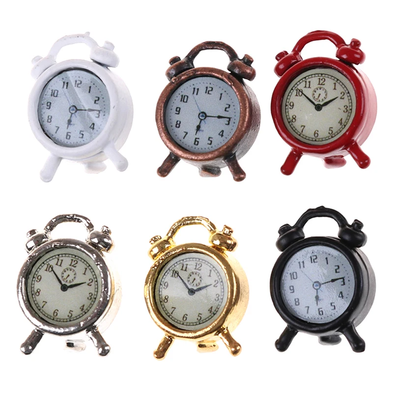 1pc 1:12 Metal Doll Alarm Clock Mini Dollhouse Home Decor Clock Miniature Toy Living Room Furniture Accessories