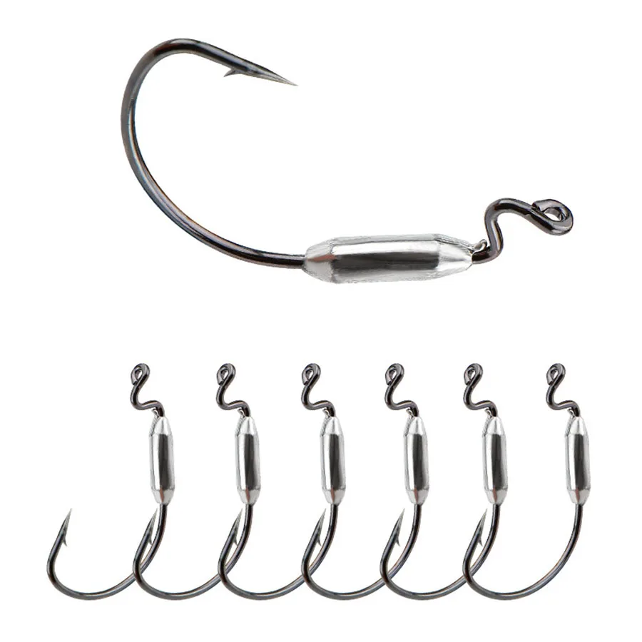 5pcs Soft Worm Lure 1/0# 2/0# 3/0# Offset Fishing Hook High Carbon Steel Wide Crank Fishhook 2g 2.5g 3g