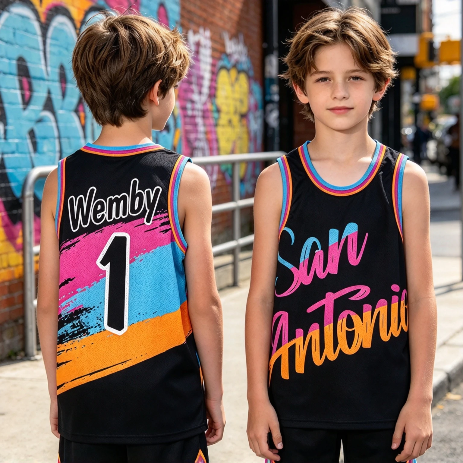 Kinder NO.1 Wenbanyama Basketball Schnelltrocknende Weste Herren Ärmellose O-Ausschnitt Basketball Sport Trainings-Trikot Weste
