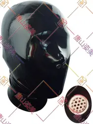 Latex mask with breath tube close eyes mouth latex gummi hood 0.4mm