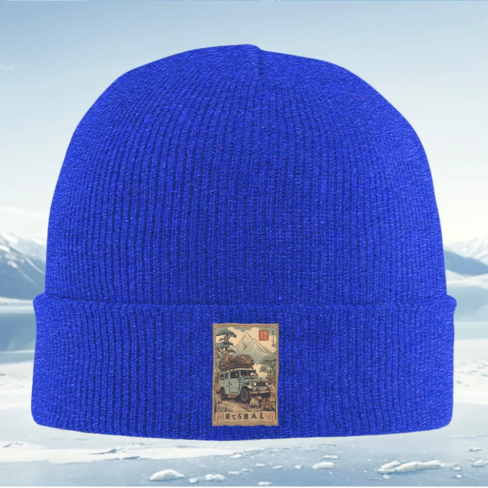 클래식 자동차 산들바른 하늘 모험 여행 남녀 공용 니트 모자 겨울 모자