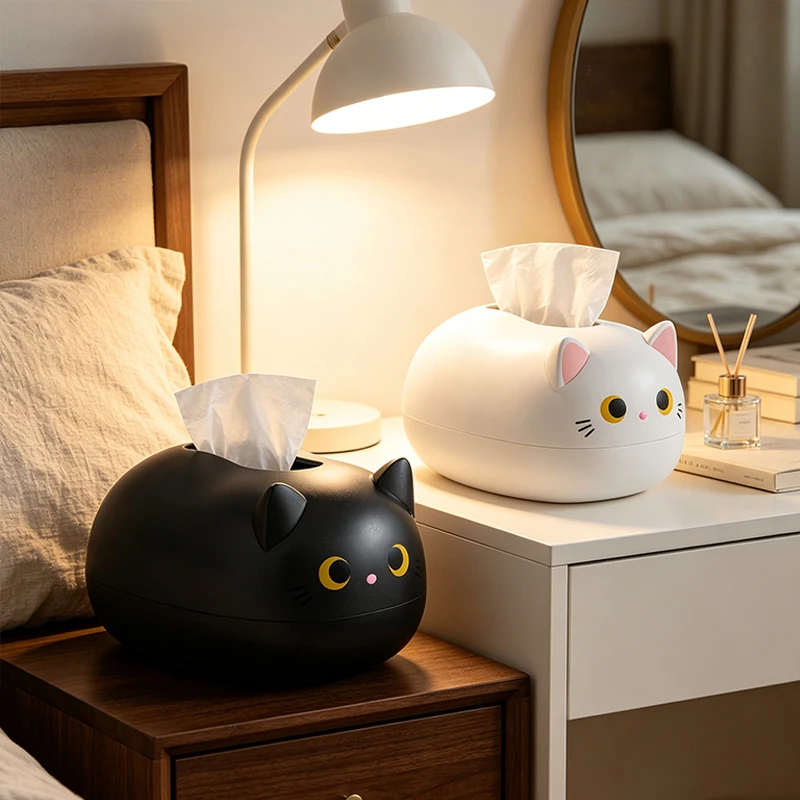 2 In 1 Cute Cat Tissue Box Toothpick Holder Multifunctional Cartoon Kitten Napkin Dispenser Creative Desktop Storage Box