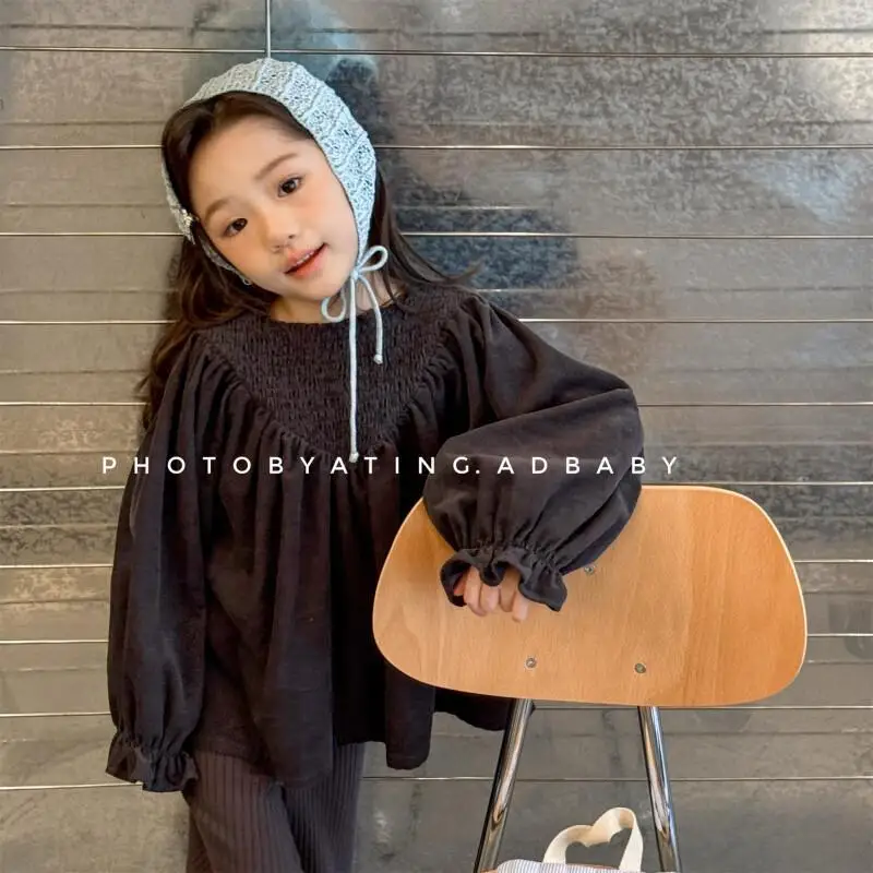 

Рубашка из вельвета для девочек, топы на весну и осень, новый стиль, корейский пуловер, модный дизайн с рукавами «летучая мышь», детская одежда