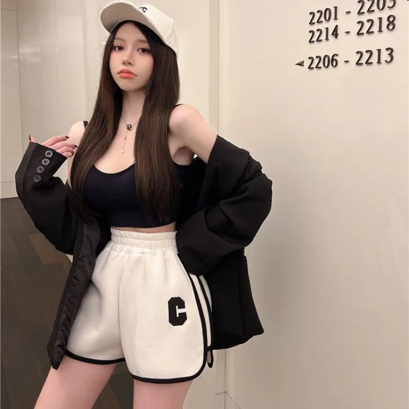 

Women Summer Shorts High Waist Casual Sport Pants Letter Embroidery Streetwear Gym Jogger Fitness Yoga