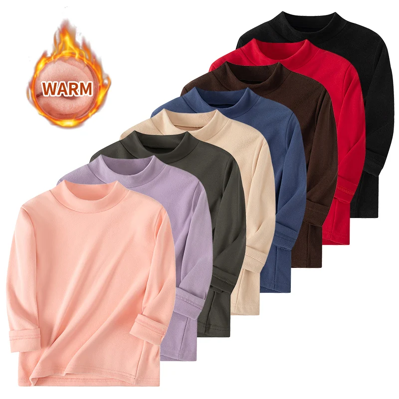 1/3/4 Pcs Children's Mid-collar Bottoming Shirt in Autumn And Winter Solid Color Joker Girls' Long Sleeve T-shirt Boys' Casual S