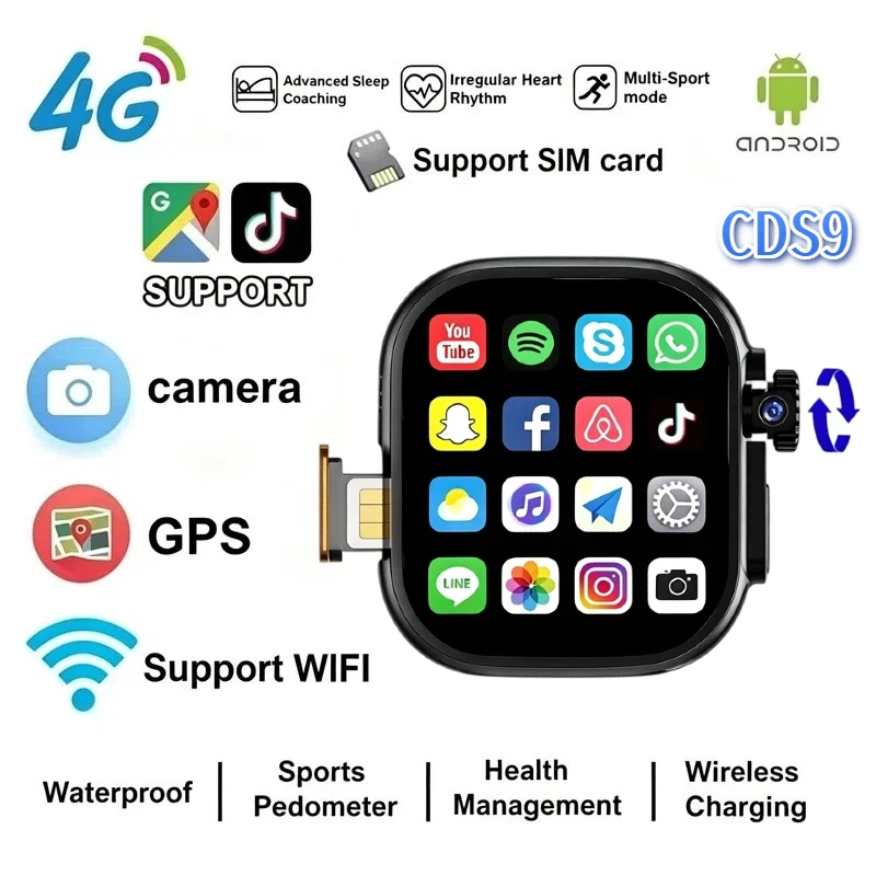 CDS9 S10 Android Smartwatch 4G Network SIM Card WiFi Rotary Camera Amoled Google Play Store Global Version Smart Watch Men Women