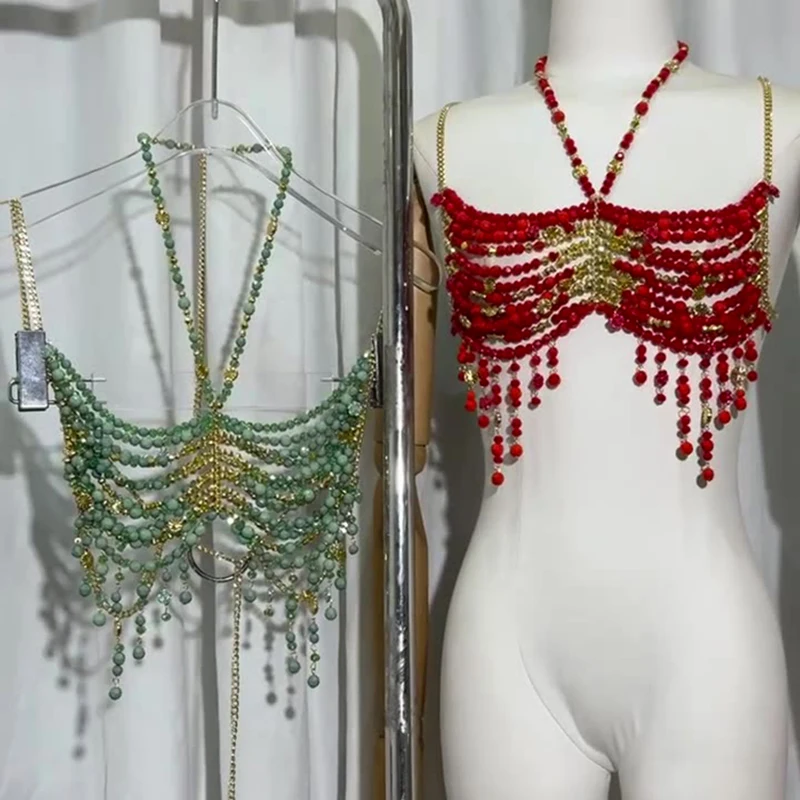 

New Pearl Tassel Body Chain Masonry Corset Mermaid Corset Bikini Beach Sexy Neck Outer Top Trendy Style