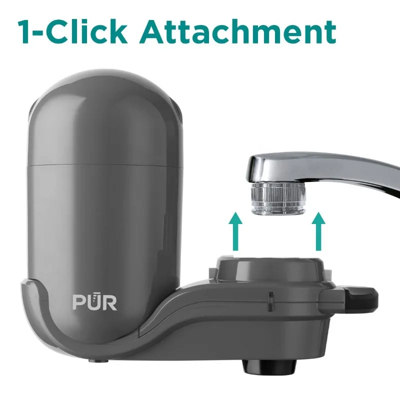 PLUS Faucet Mount Water Filtration System, 3-in-1 Powerful, Natural Mineral Filtration with Lead Reduction, Vertical, Grey