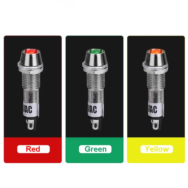 XD8-1 Small Power Supply Work Signal Light LED Indicator Red/Green/Yellow 12V 24V 220V Opening 8mm Metal Shell