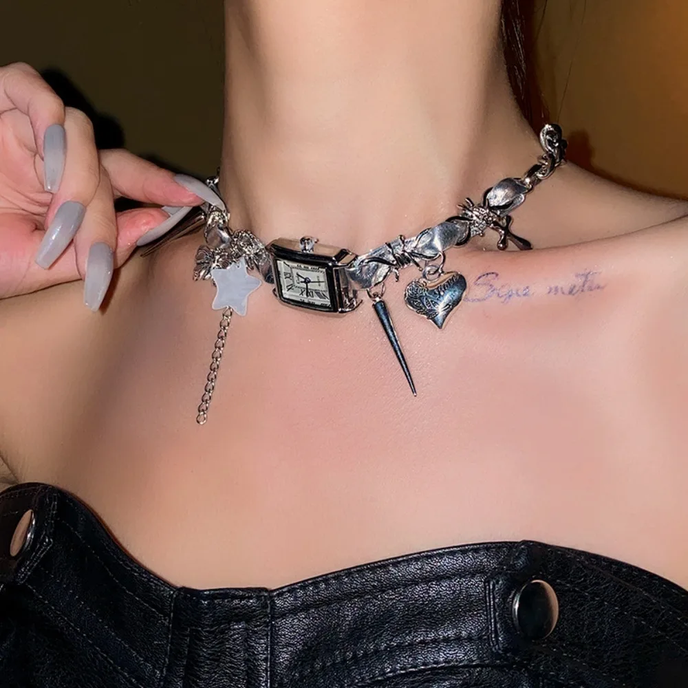 Fashion Star Watches Pedant Choker Cross Butterfly Gothic Rivet Necklace Women Neck Jewelry Heart Y2K Tassel Necklace Party