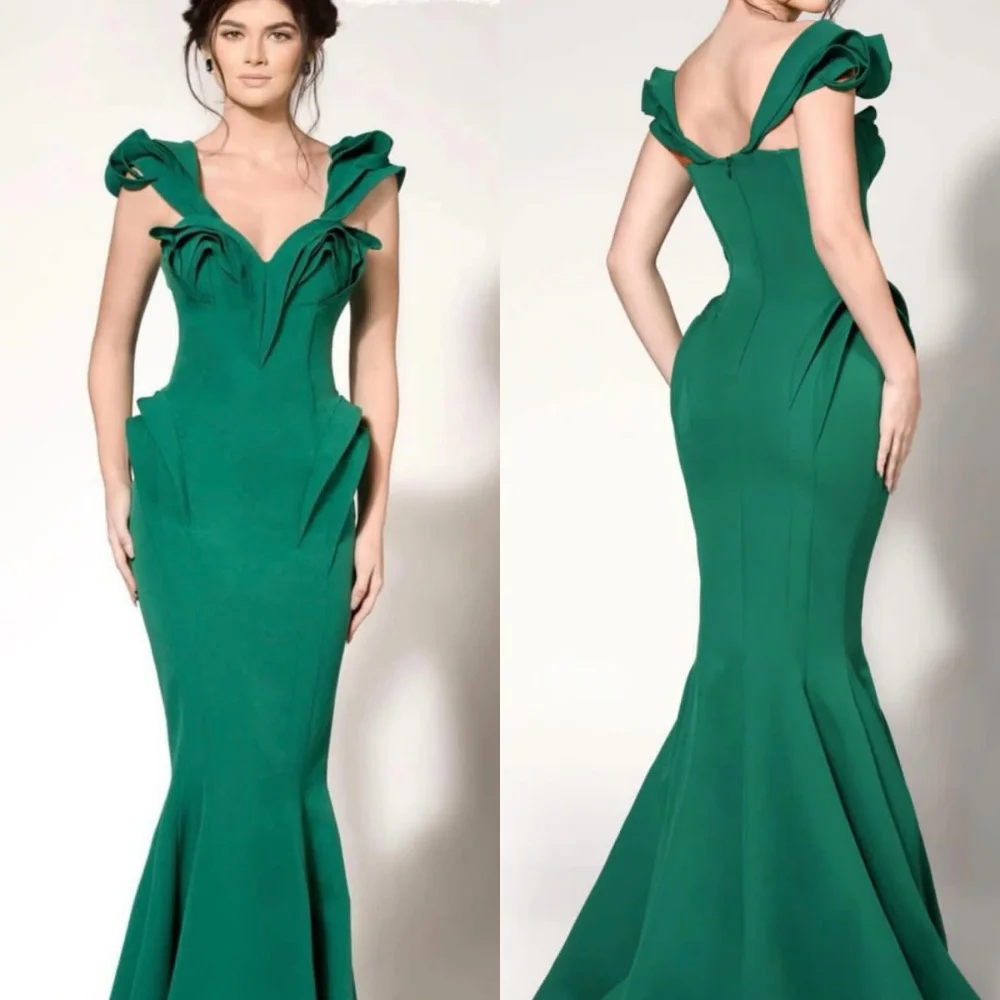 

Customized Jersey Pleat Quinceanera Trumpet V-neck Bespoke Occasion Gown Long Dresses