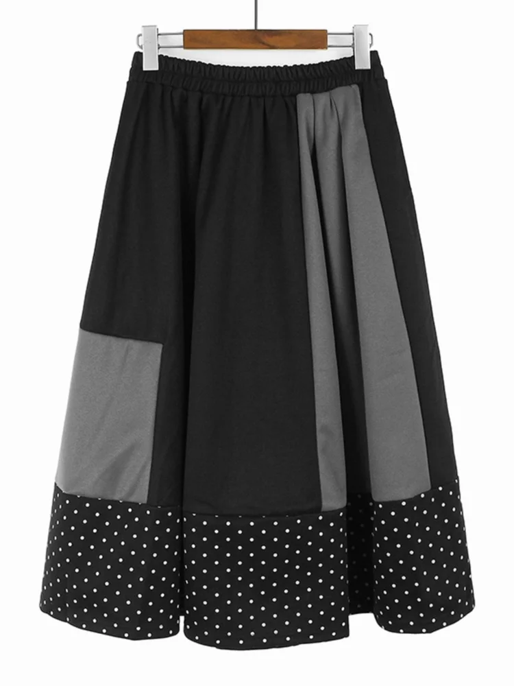 

Chic Contrasting Color Patchwork Elastic Waist Skirt All Match Big Size Polka Dot Skirts Women 2024 Spring Autumn X714