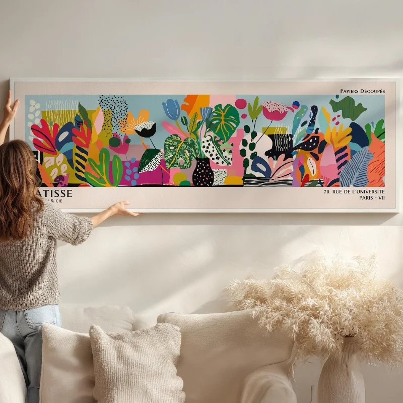 Matisse Abstract Floral Canvas Wall Art, Vintage Exhibition Long Horizontal Print, Living Room Sofa Background Decor