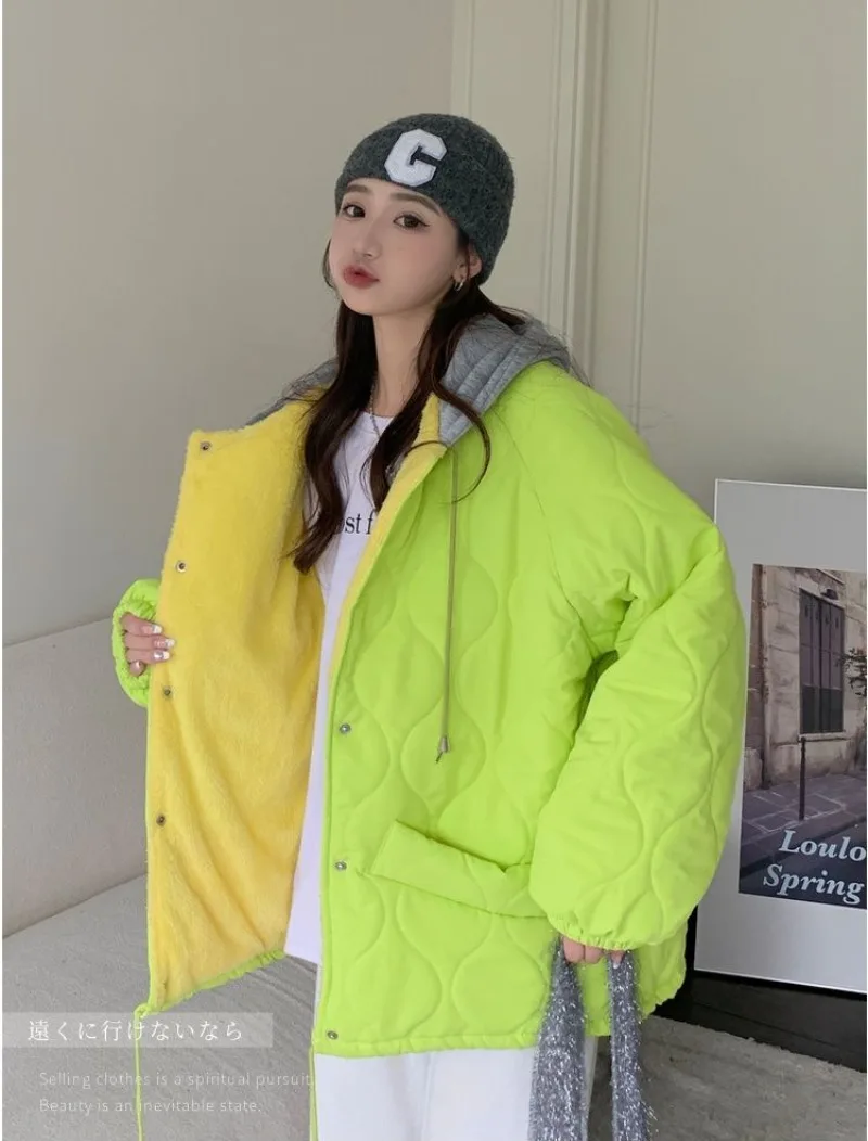 Clothes Korean Cotton-padded Jacket Women Winter O-neck Thicken Down Coat Female Loose Diamond Solid Casual Streetwear Parkas